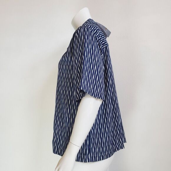 NWT Lands' End Navy Striped Button-Up Camp Shirt - Picture 3 of 11